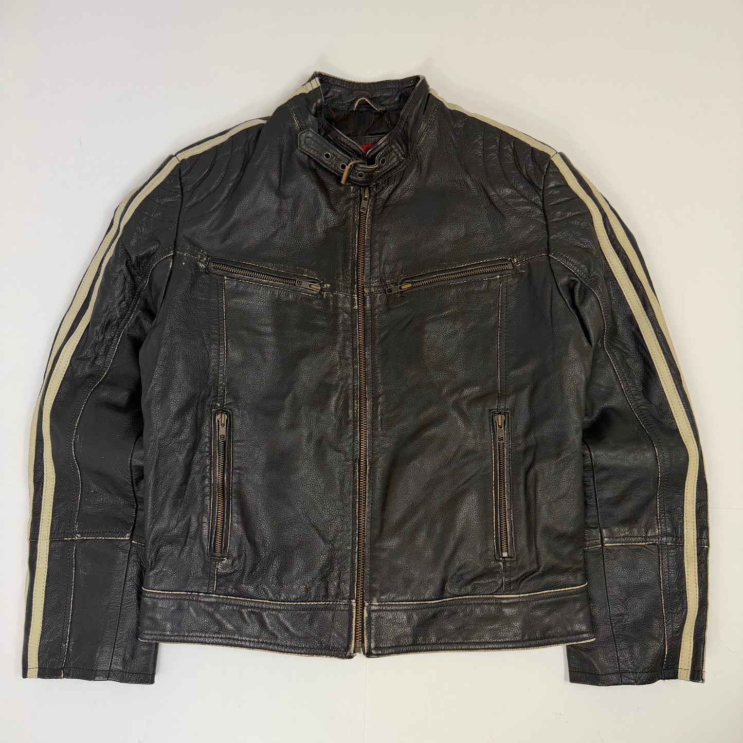 MISSION Distressed Leather Biker Style Jacket