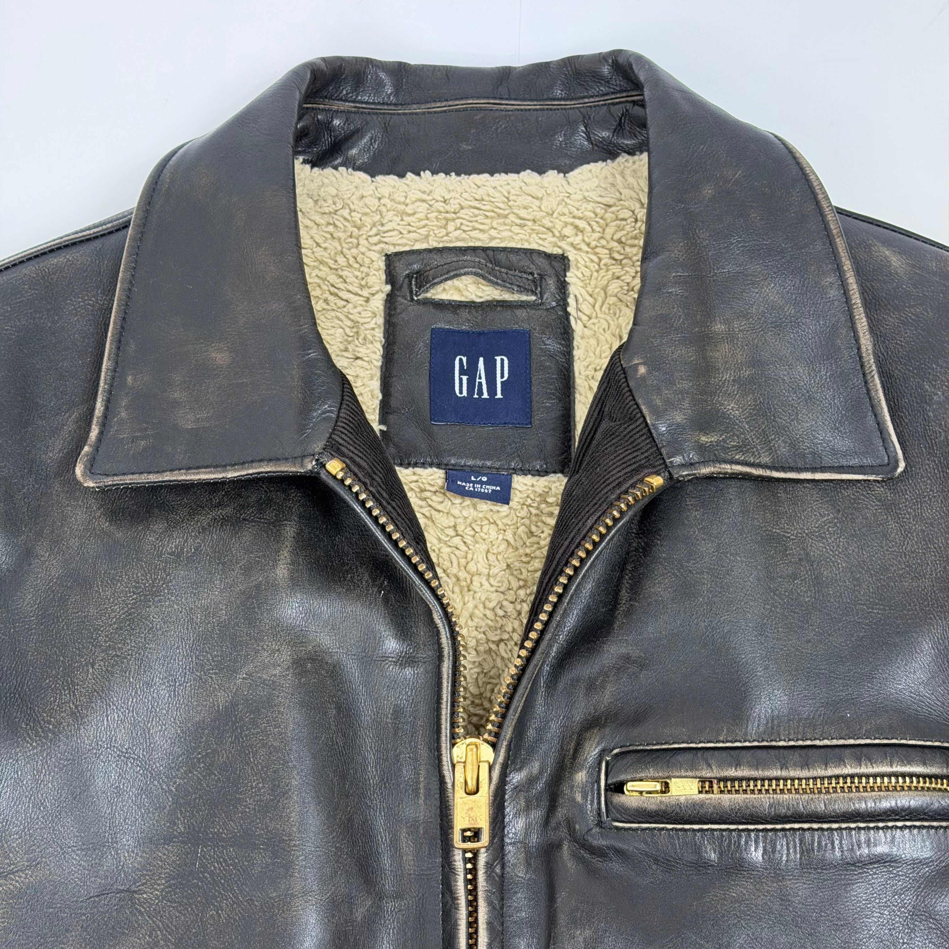 GAP Distressed Sherpa Lined Leather Jacket – WAK-O