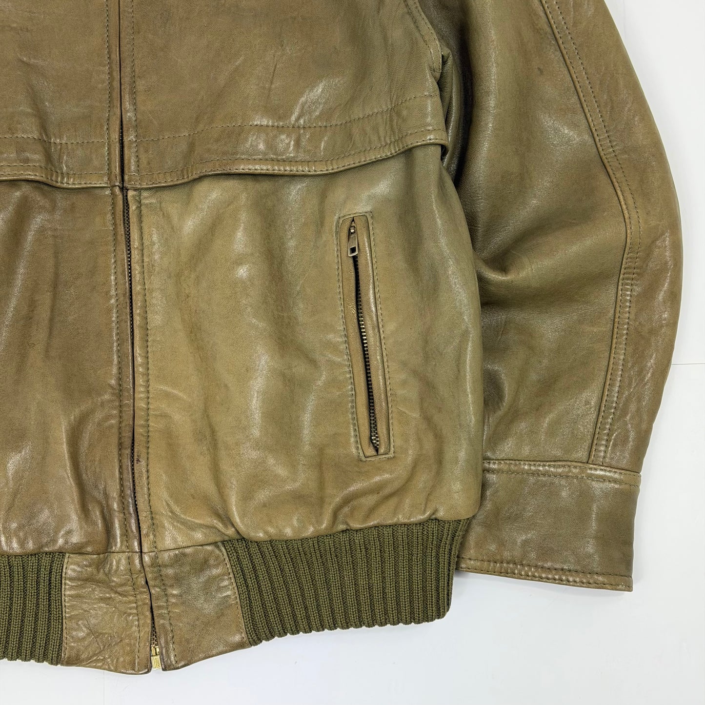 JAEGER Leather Military Style Bomber Jacket