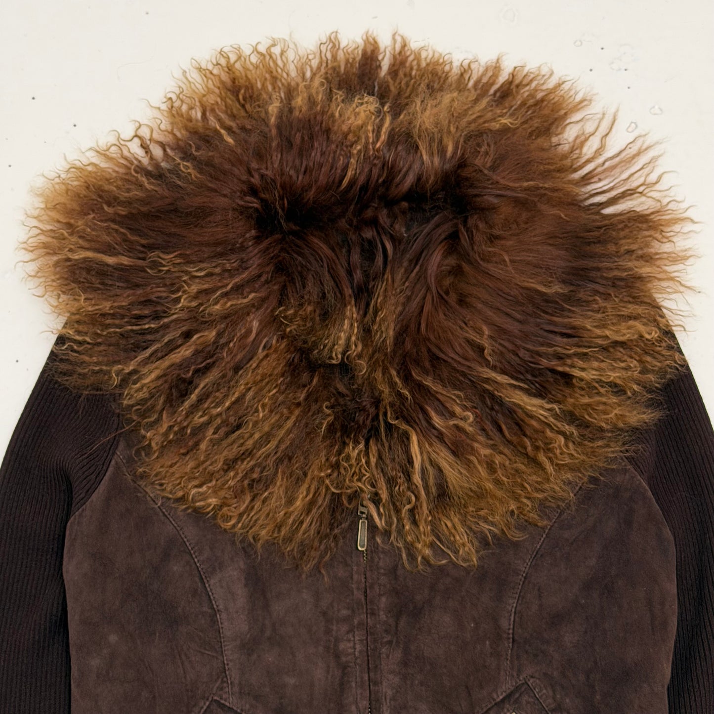 Suede Knit Mongolian Fur Jacket