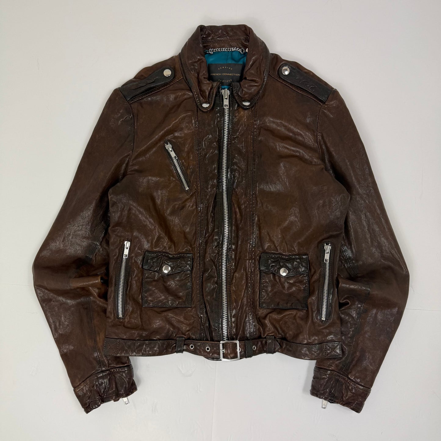 FRENCH CONNECTION Leather Biker Style Jacket