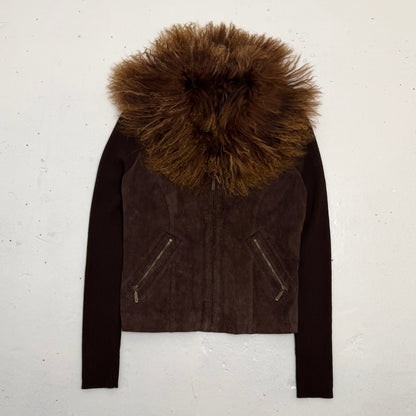 Suede Knit Mongolian Fur Jacket