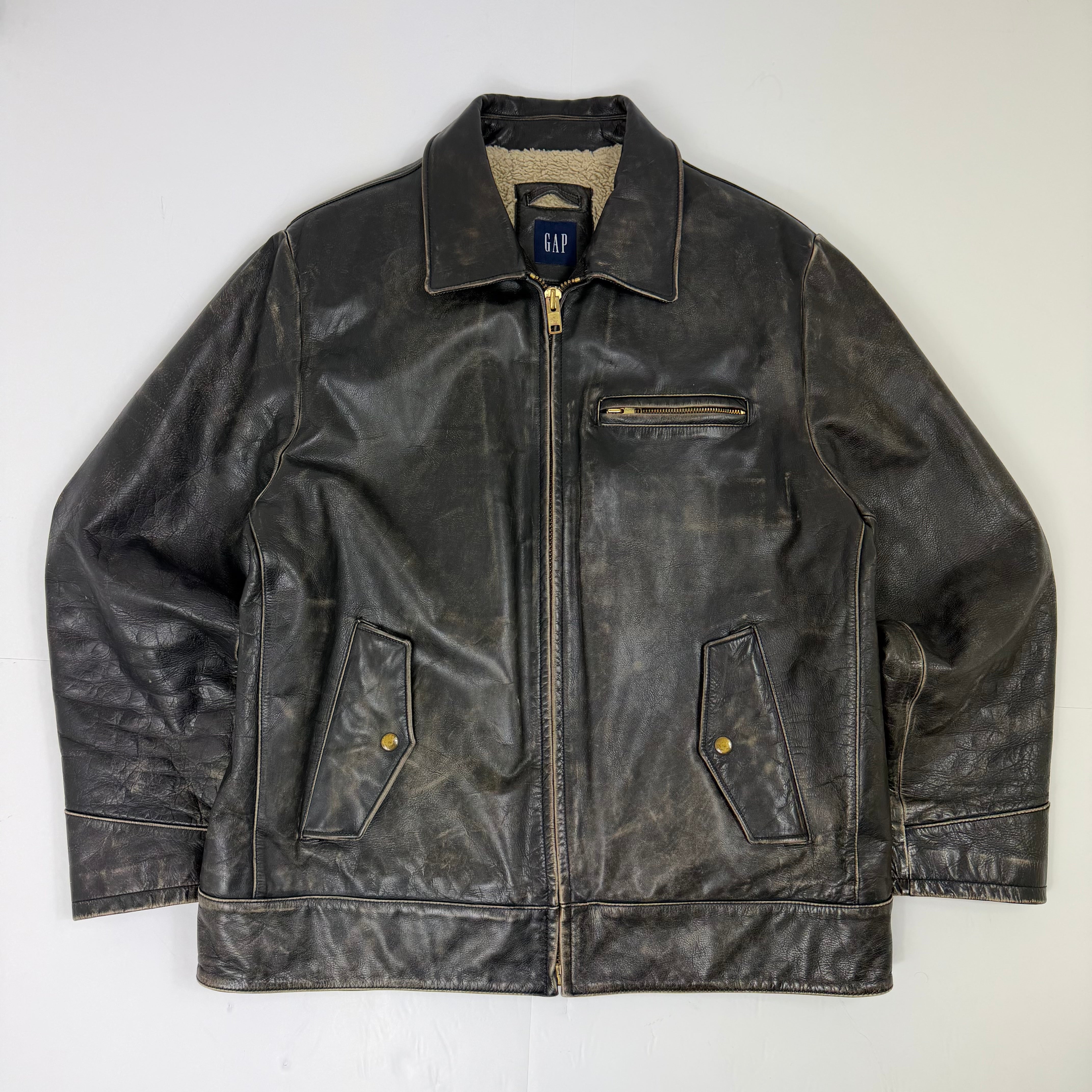 GAP Distressed Sherpa Lined Leather Jacket – WAK-O