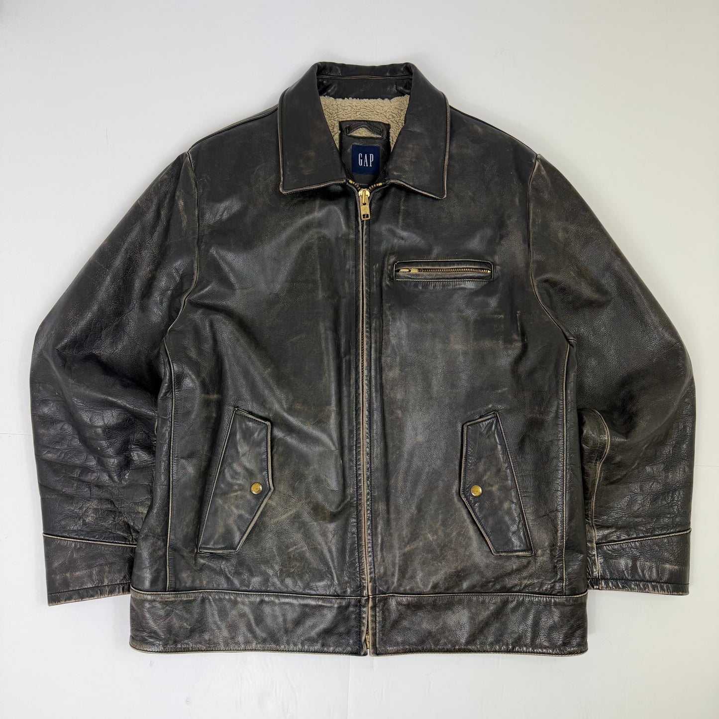 GAP Distressed Sherpa Lined Leather Jacket