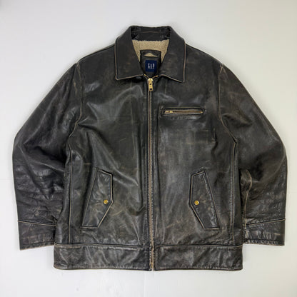 GAP Distressed Sherpa Lined Leather Jacket