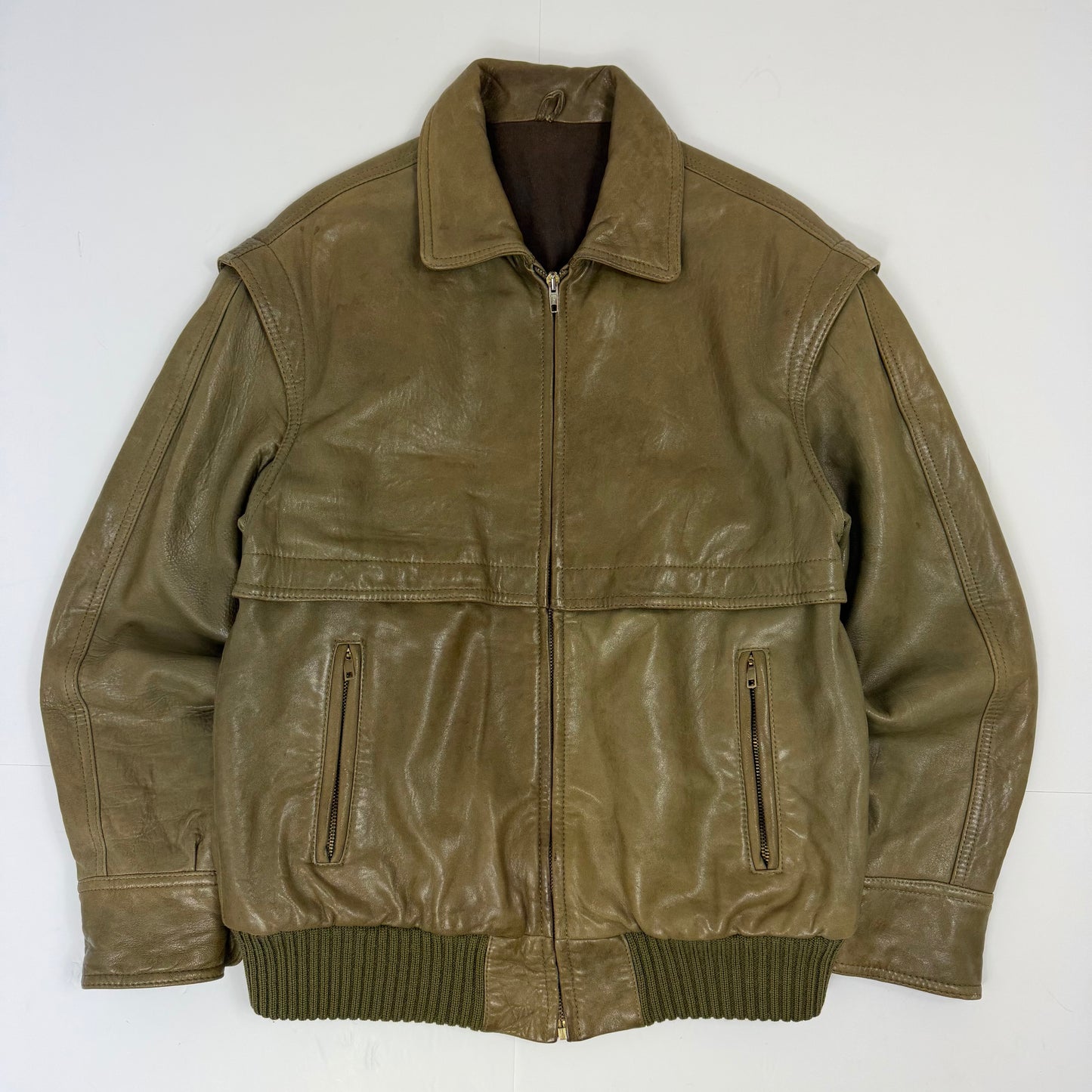 JAEGER Leather Military Style Bomber Jacket