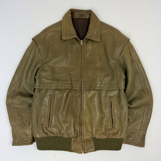 JAEGER Leather Military Style Bomber Jacket