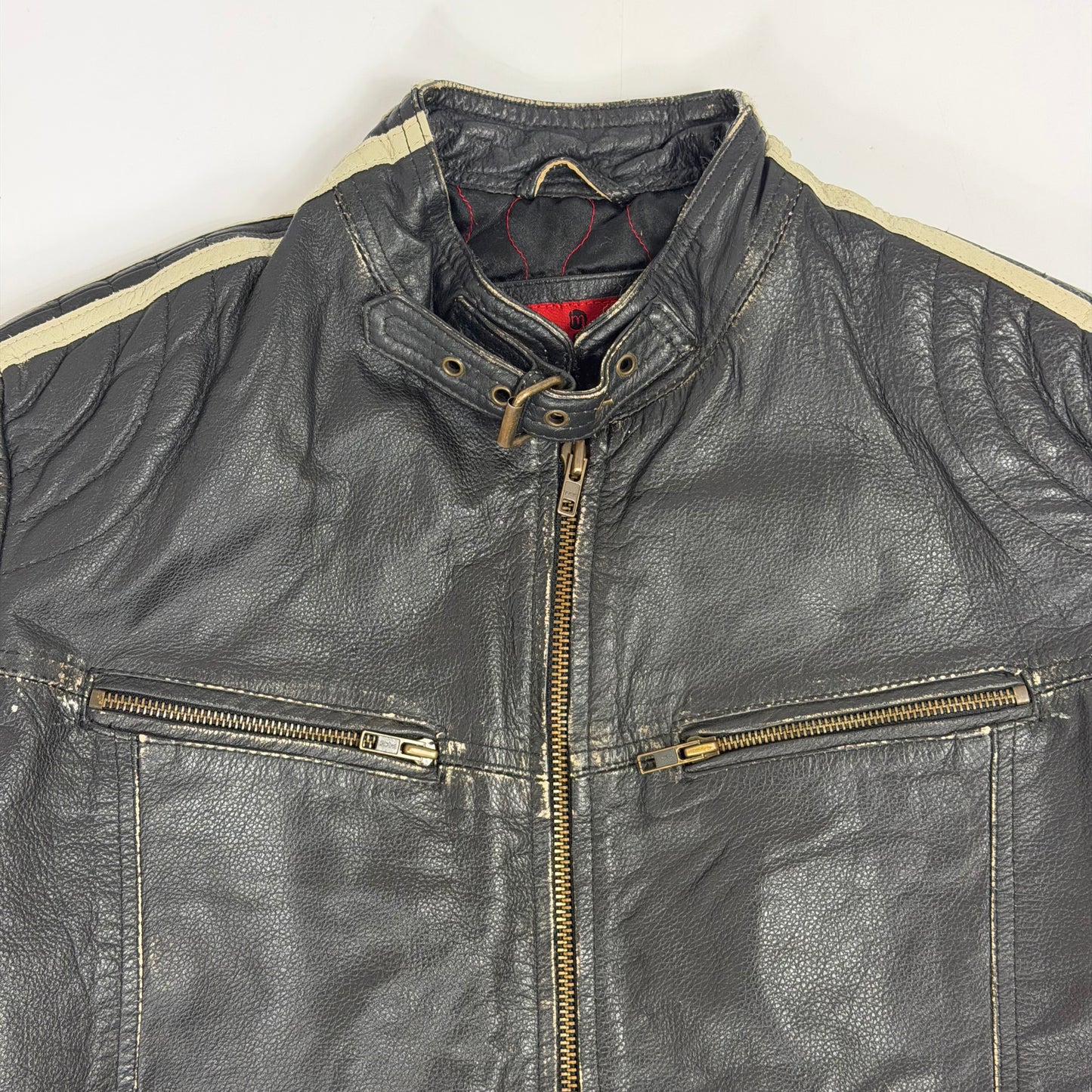 MISSION Distressed Leather Biker Style Jacket