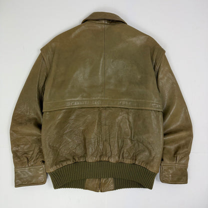 JAEGER Leather Military Style Bomber Jacket